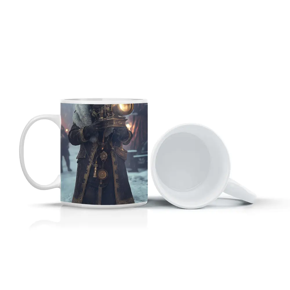 Steampunk Soldier With Lantern Snowy Night – Mugs