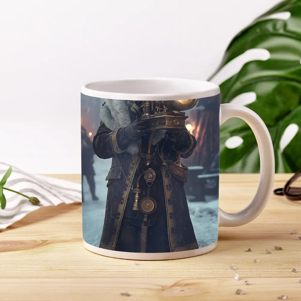 Steampunk Soldier With Lantern Snowy Night – Mugs