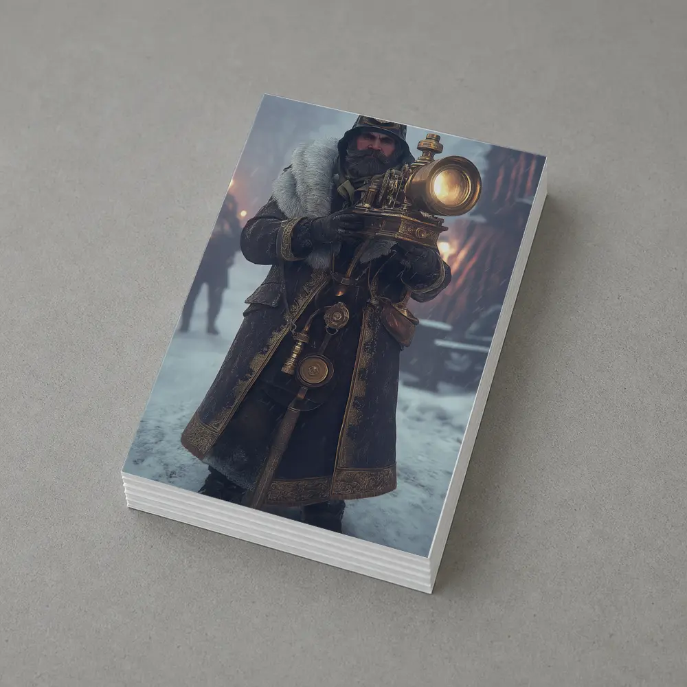 Steampunk Soldier With Lantern Snowy Night – Postcards