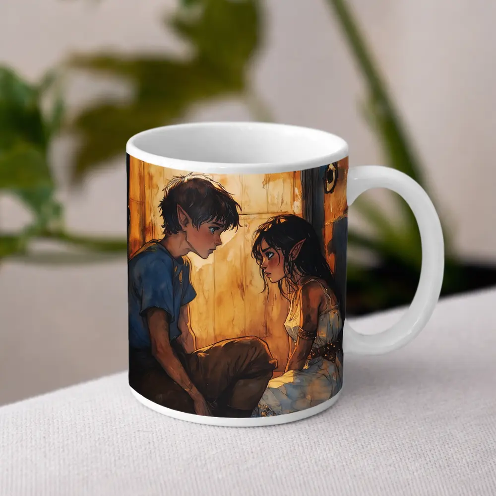 Two Young Elves Watercolor Fantasy Art – Mugs