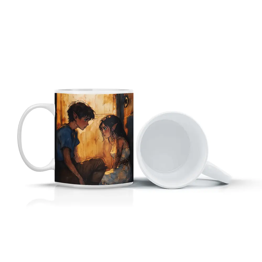 Two Young Elves Watercolor Fantasy Art – Mugs