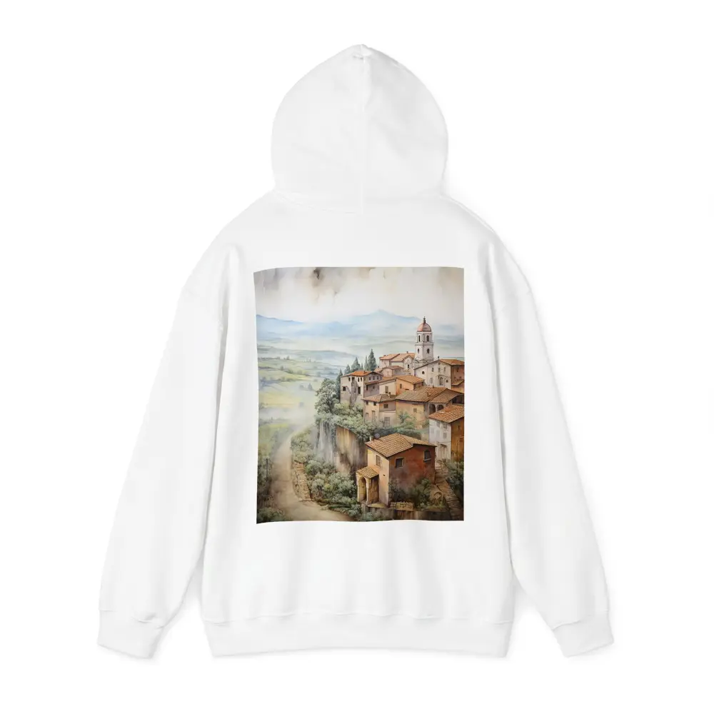 Tuscan Hilltop Village Watercolor Painting Art – Hoodies