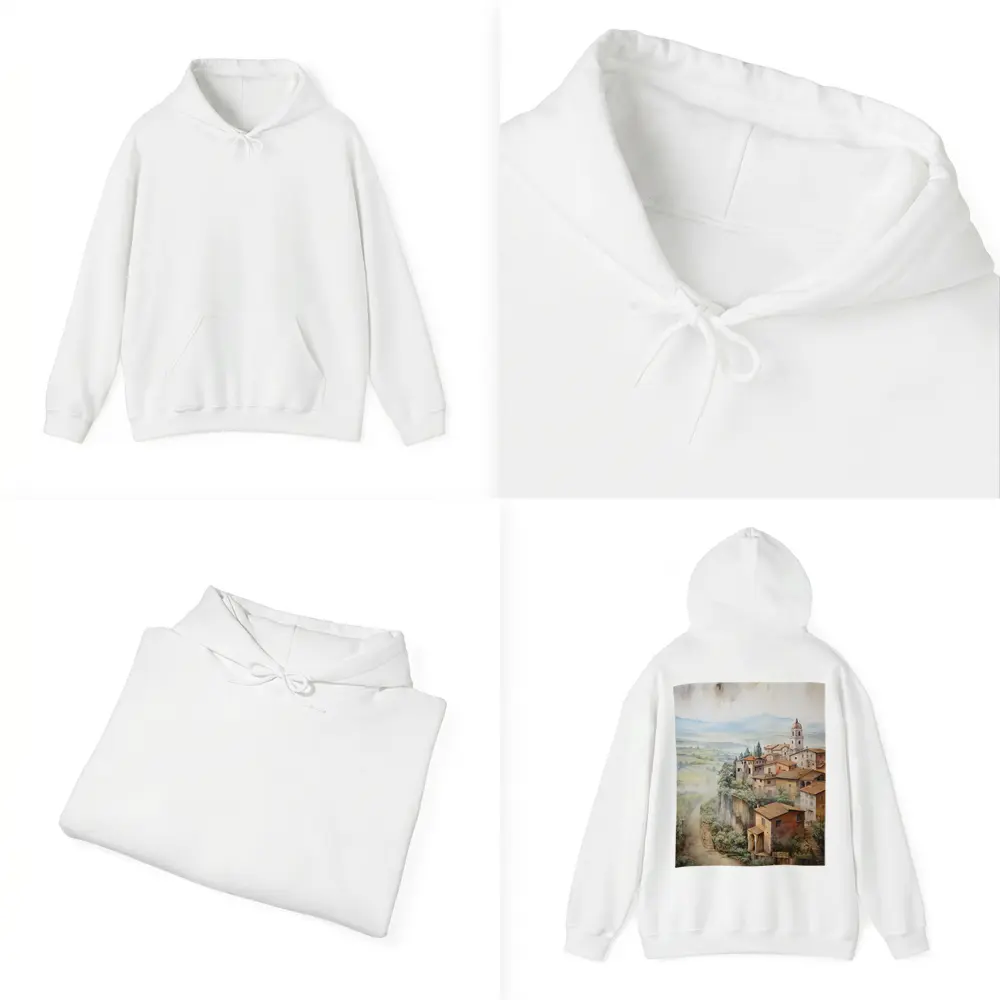 Tuscan Hilltop Village Watercolor Painting Art – Hoodies