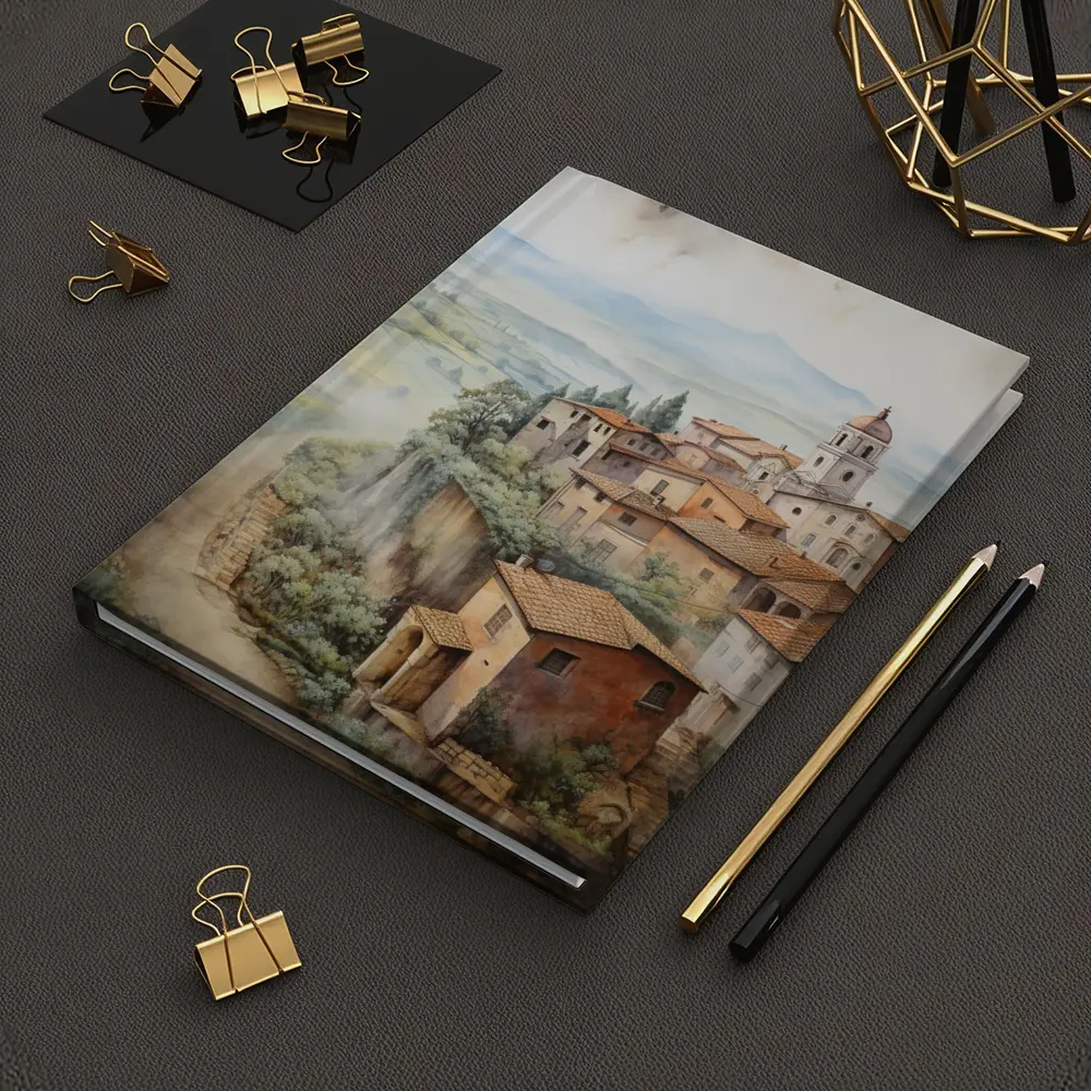 Tuscan Hilltop Village Watercolor Painting Art – Notebooks