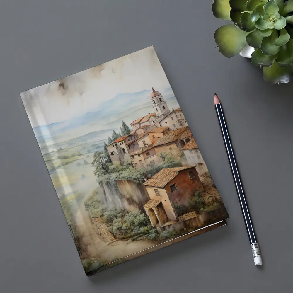 Tuscan Hilltop Village Watercolor Painting Art – Notebooks