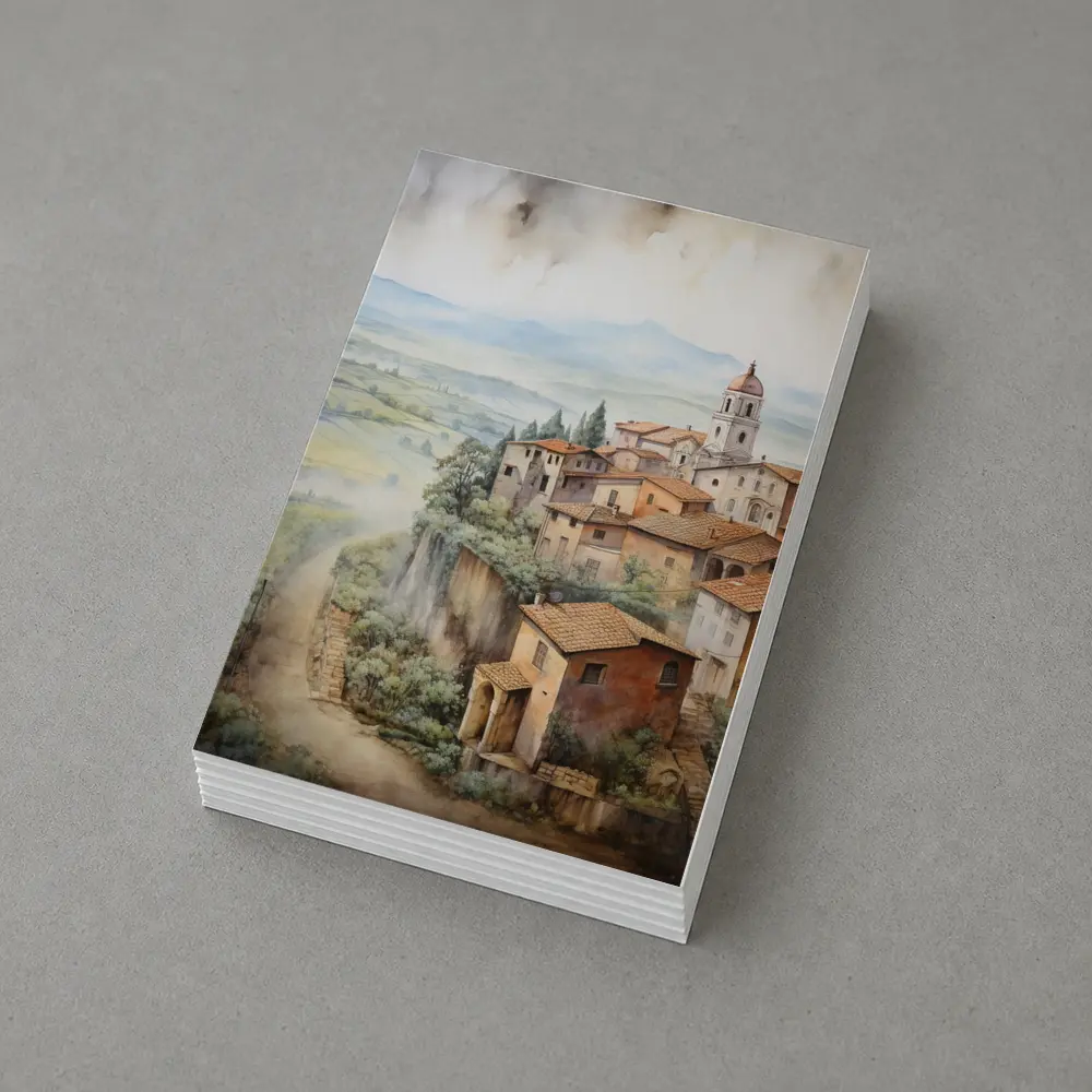 Tuscan Hilltop Village Watercolor Painting Art – Postcards