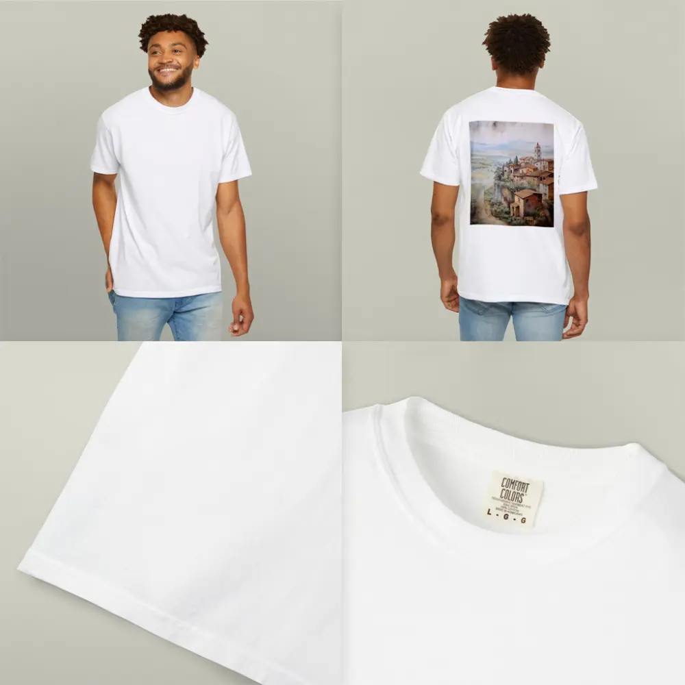 Tuscan Hilltop Village Watercolor Painting Art – T-Shirts