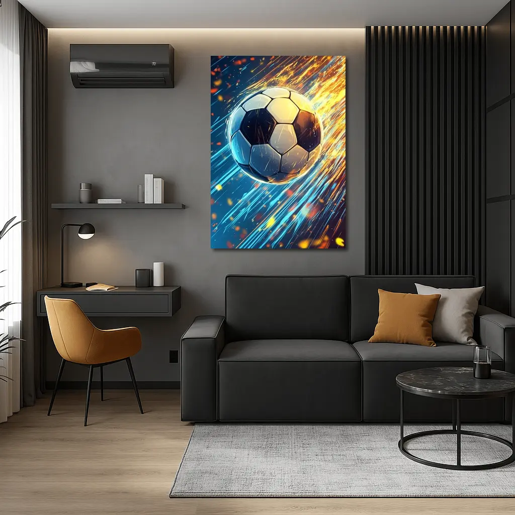 Soccer Ball Flying Through Fire and Light – Wall Art