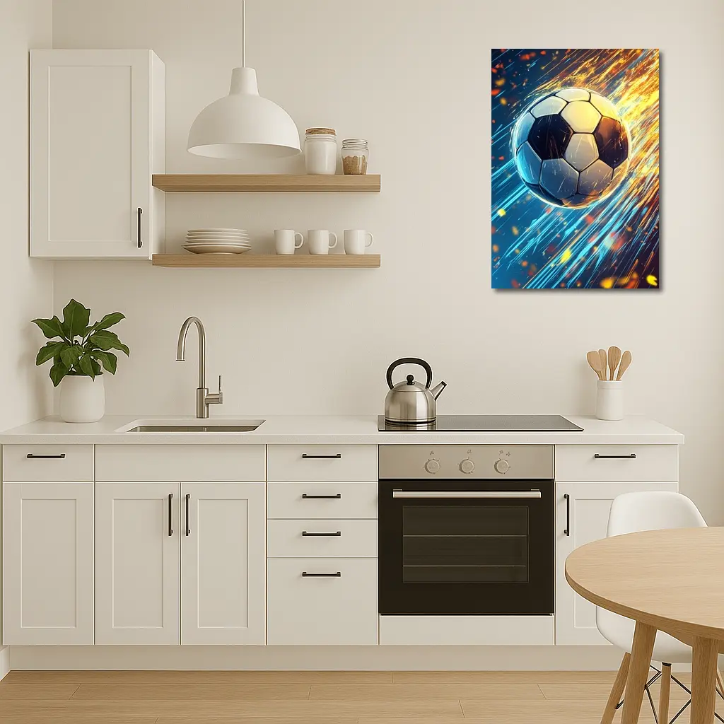 Soccer Ball Flying Through Fire and Light – Wall Art