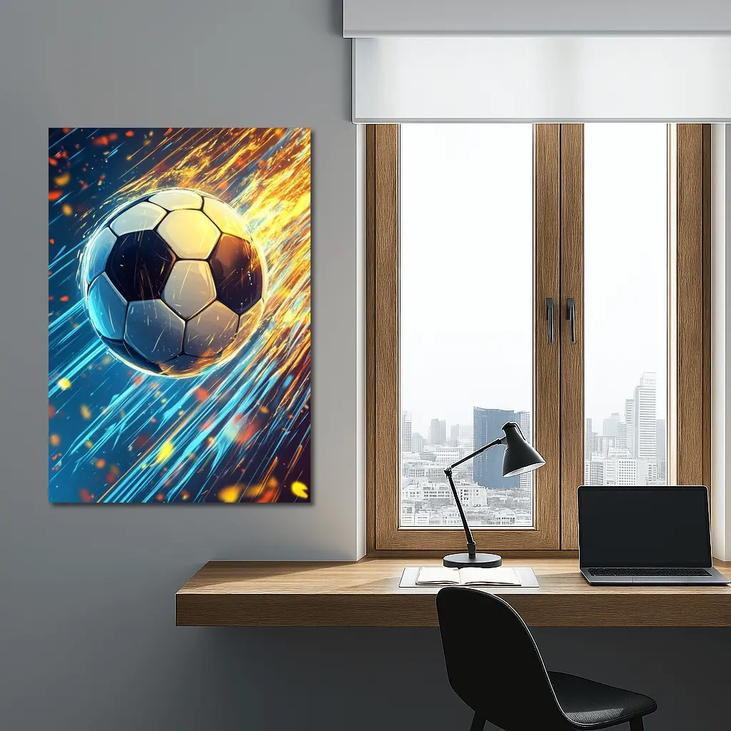 Soccer Ball Flying Through Fire and Light – Wall Art