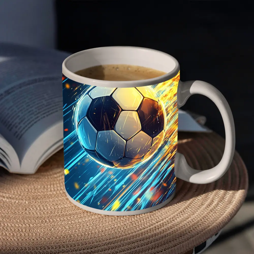 Soccer Ball Flying Through Fire and Light – Mugs
