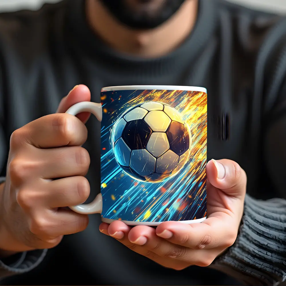Soccer Ball Flying Through Fire and Light – Mugs