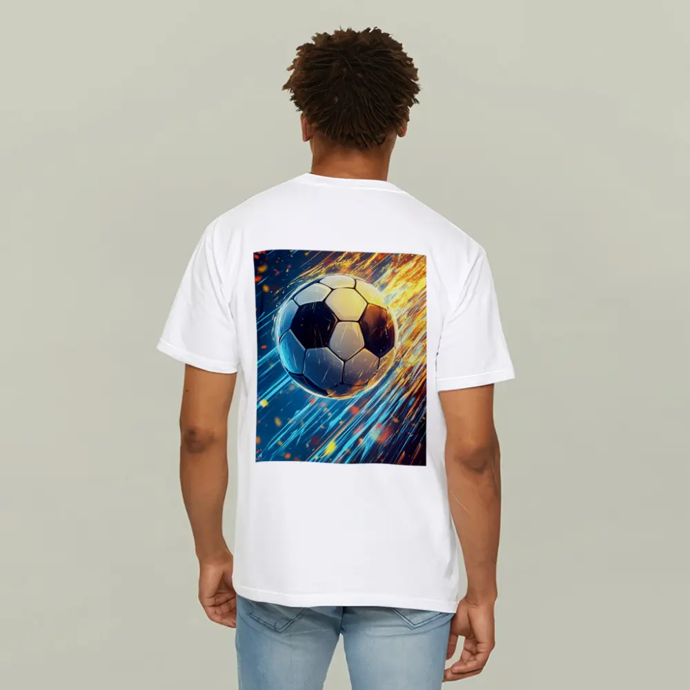 Soccer Ball Flying Through Fire and Light – T-Shirts