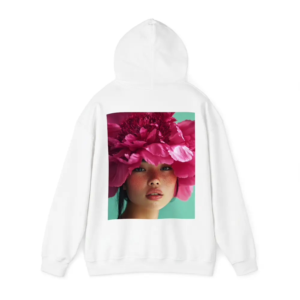 Woman Portrait Giant Pink Peony Flower – Hoodies