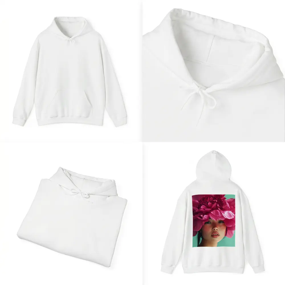Woman Portrait Giant Pink Peony Flower – Hoodies