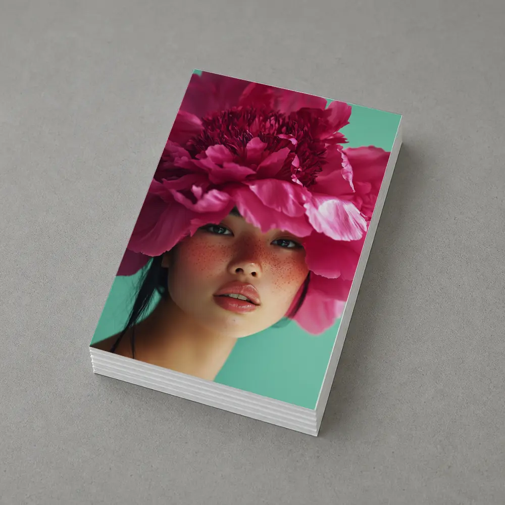Woman Portrait Giant Pink Peony Flower – Postcards