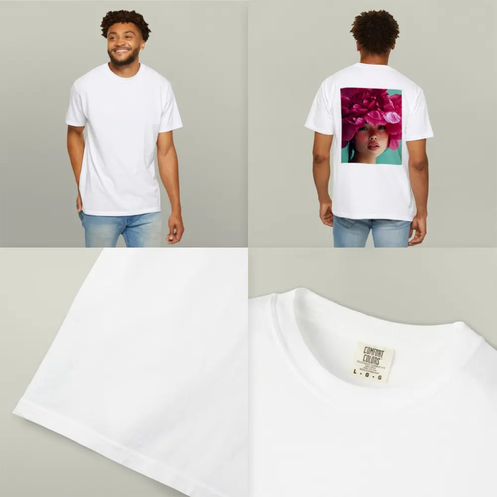 Woman Portrait Giant Pink Peony Flower – T-Shirts