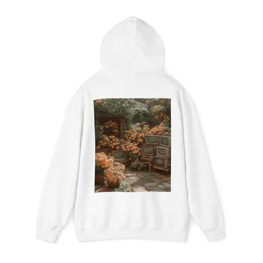Vintage Televisions Surrounded by Orange Roses Garden – Hoodies