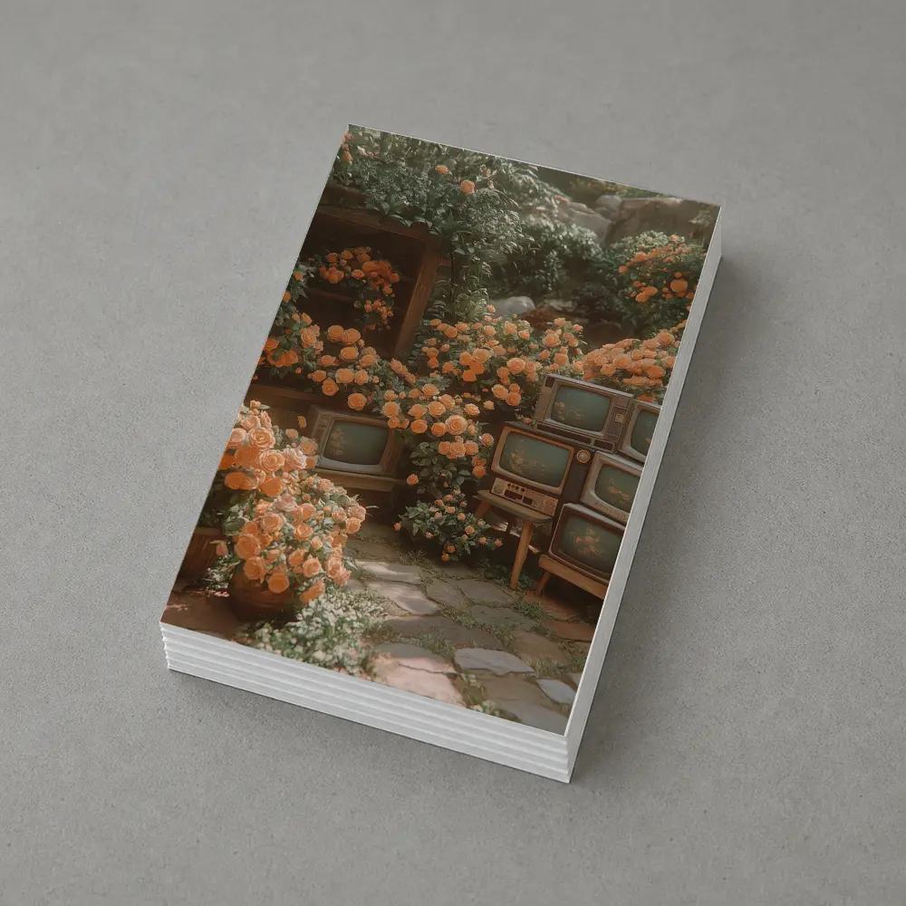 Vintage Televisions Surrounded by Orange Roses Garden – Postcards