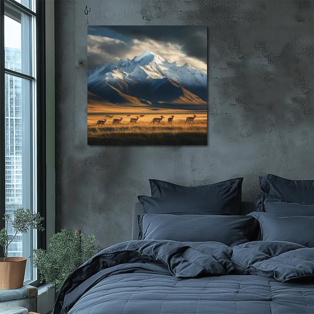 Antelope Herd Running Across Mountain Grasslands – Wall Art