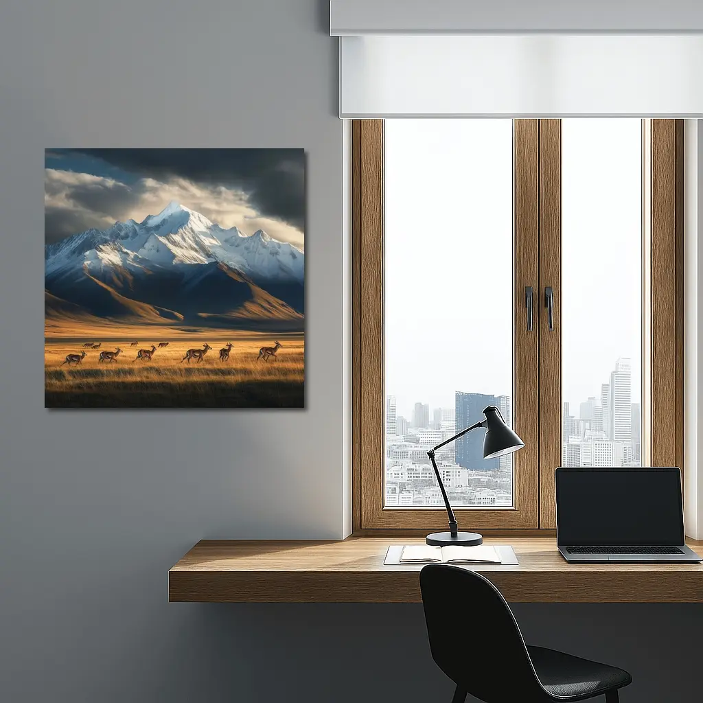 Antelope Herd Running Across Mountain Grasslands – Wall Art