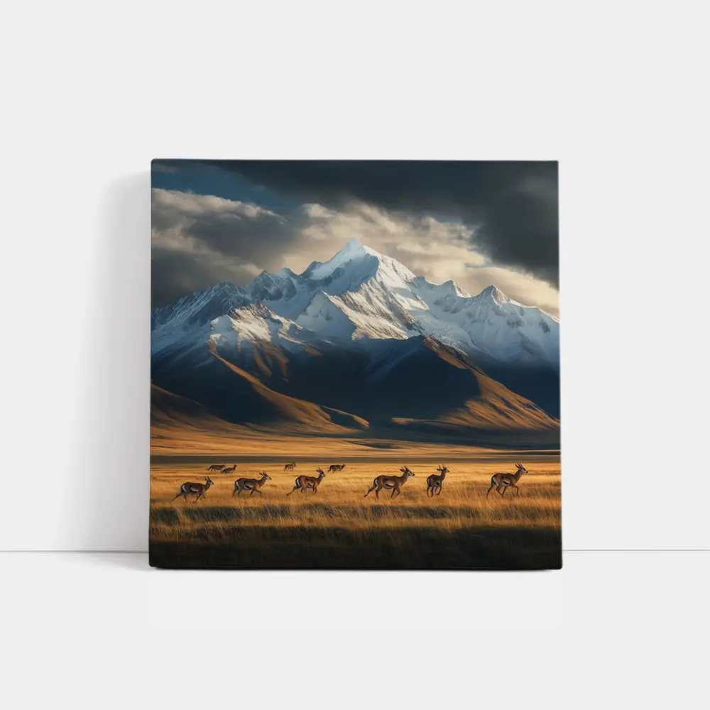 Antelope Herd Running Across Mountain Grasslands – Wall Art