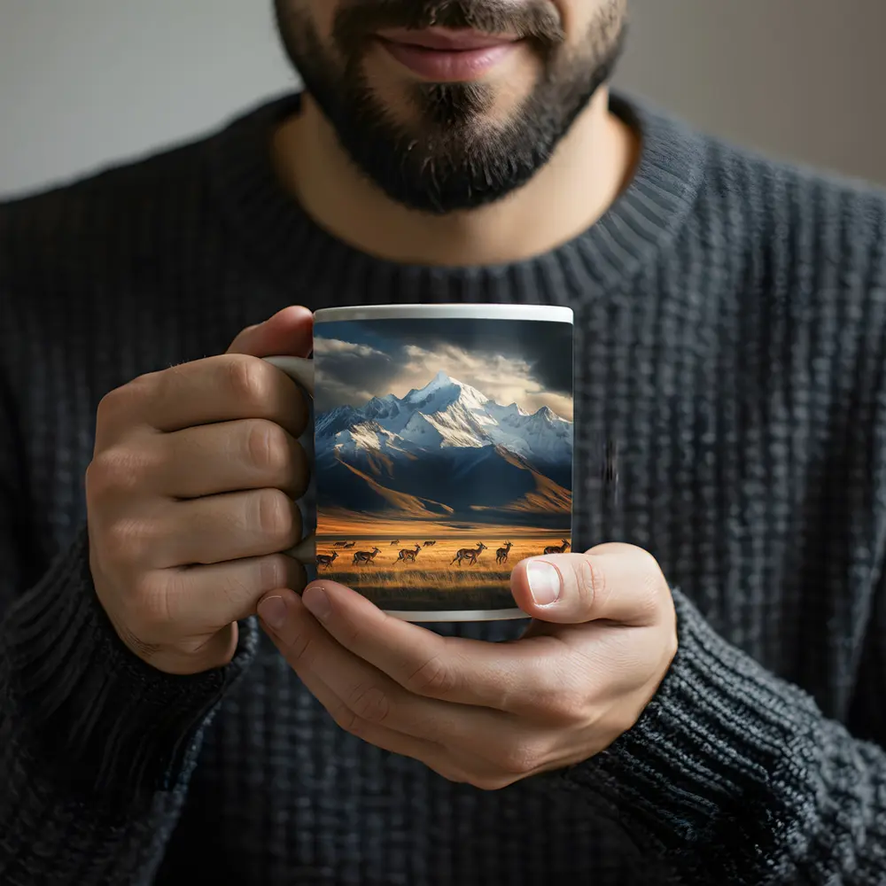 Antelope Herd Running Across Mountain Grasslands – Mugs