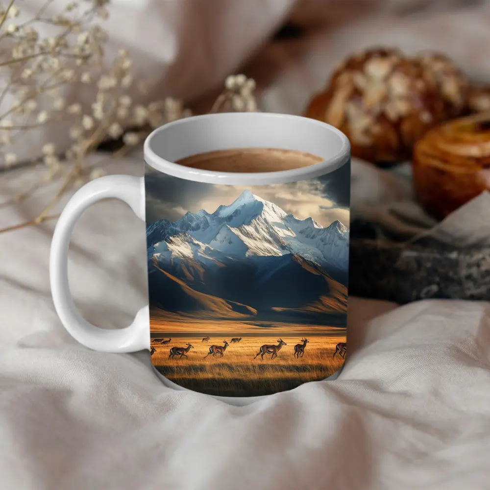Antelope Herd Running Across Mountain Grasslands – Mugs