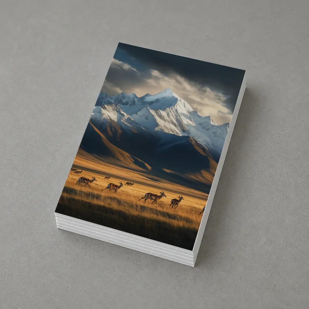 Antelope Herd Running Across Mountain Grasslands – Postcards