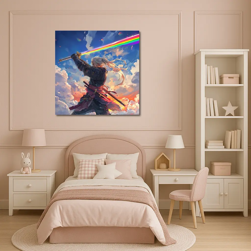 Anime Samurai Warrior Rainbow Sky Art – Wall Art