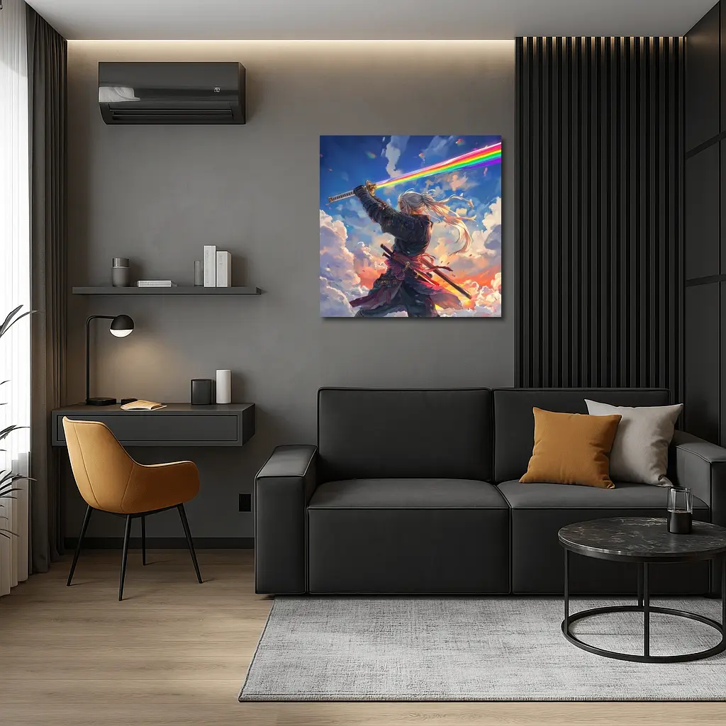 Anime Samurai Warrior Rainbow Sky Art – Wall Art