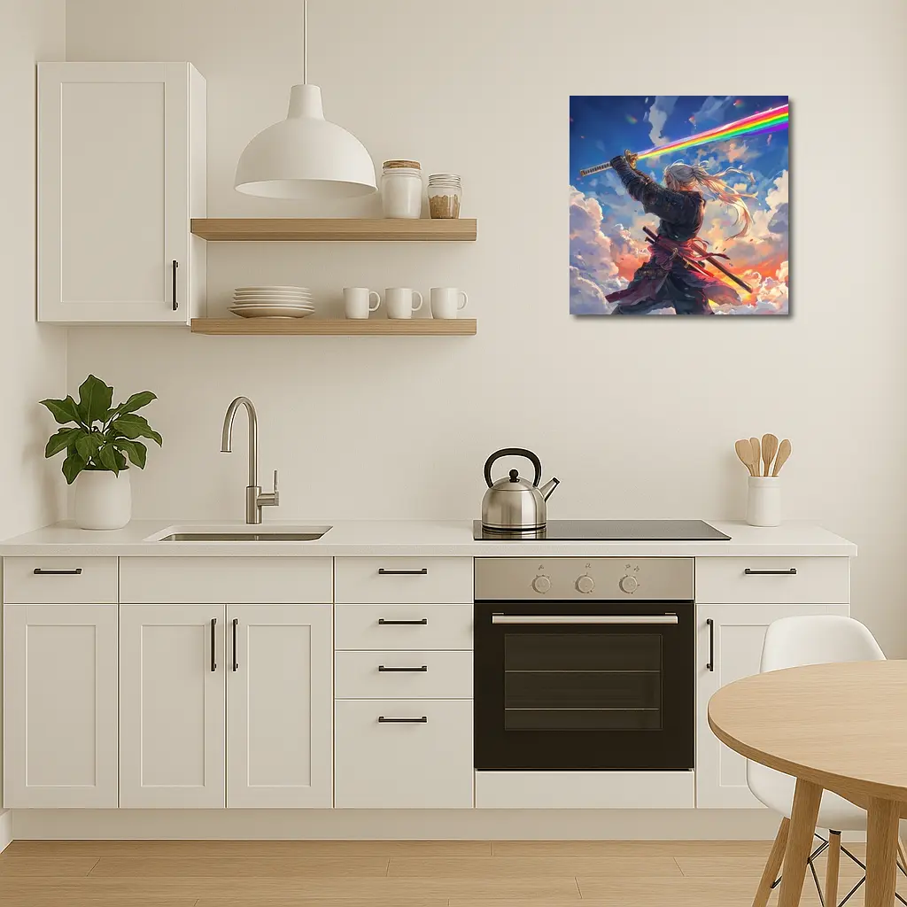 Anime Samurai Warrior Rainbow Sky Art – Wall Art