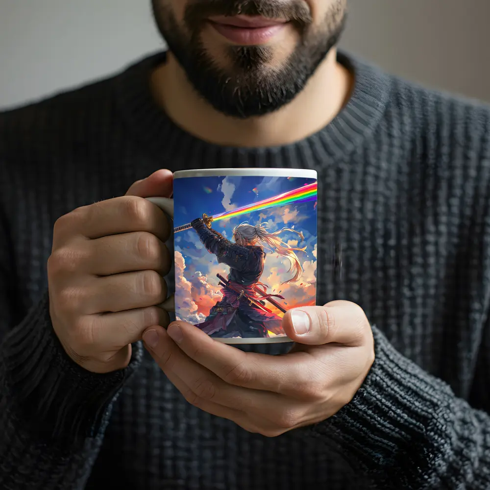 Anime Samurai Warrior Rainbow Sky Art – Mugs