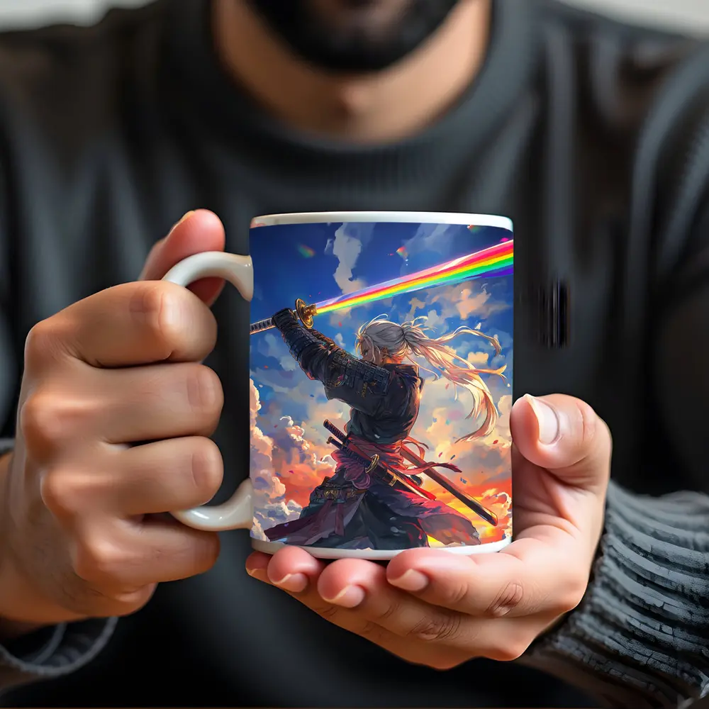 Anime Samurai Warrior Rainbow Sky Art – Mugs