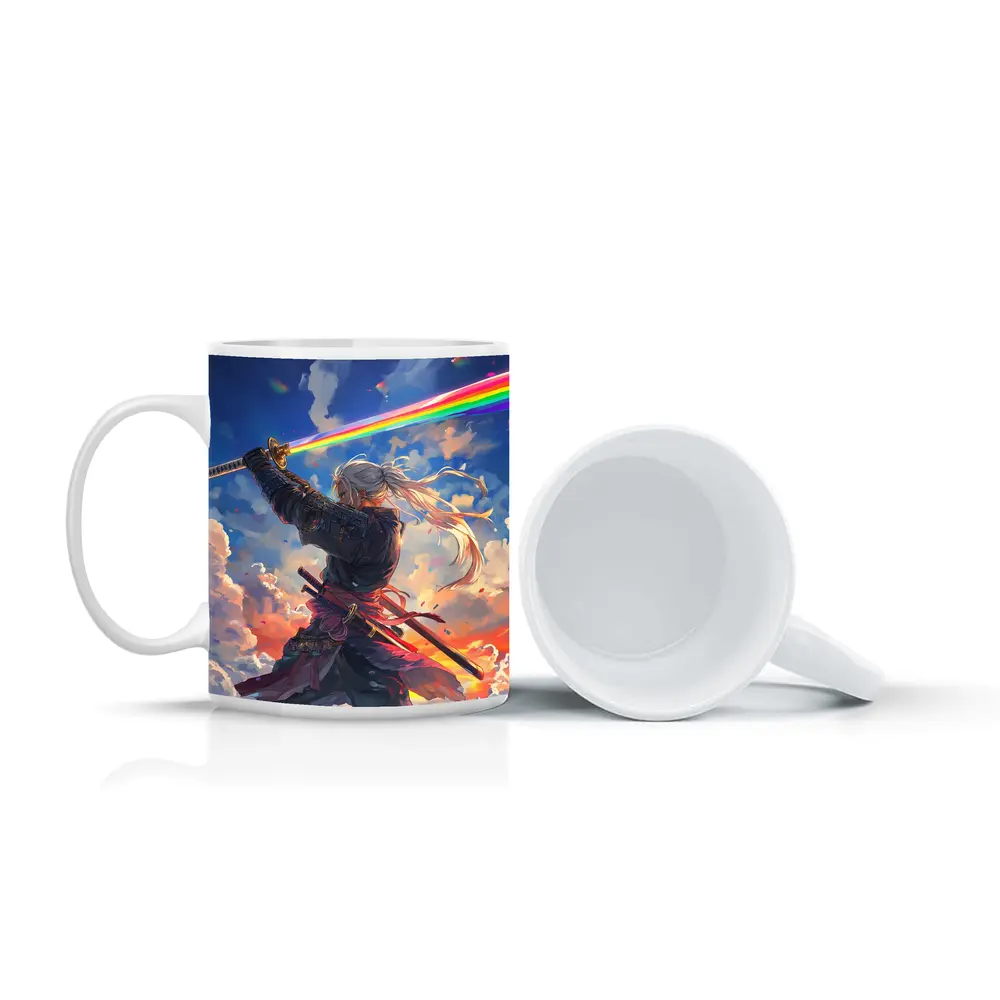 Anime Samurai Warrior Rainbow Sky Art – Mugs