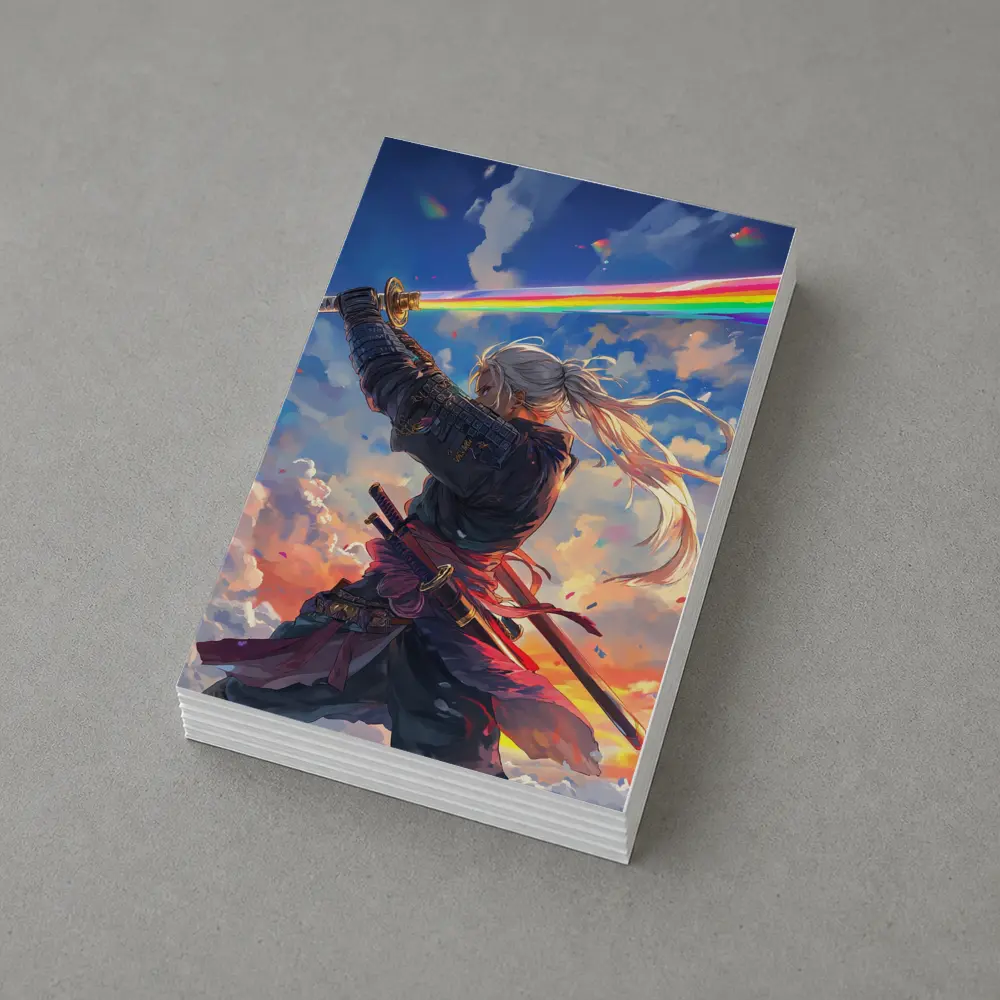 Anime Samurai Warrior Rainbow Sky Art – Postcards