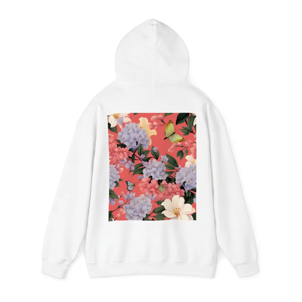 Pink Hydrangeas Butterflies Floral Pattern Coral Background – Hoodies