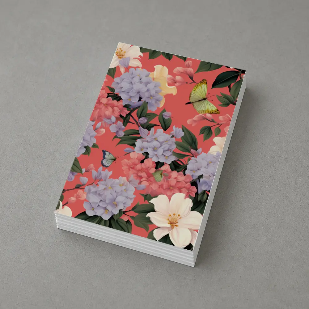 Pink Hydrangeas Butterflies Floral Pattern Coral Background – Postcards