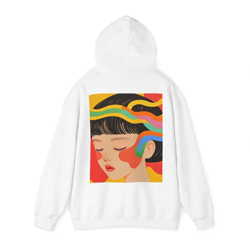 Japanese Woman Illustration Bold Colorful Waves – Hoodies