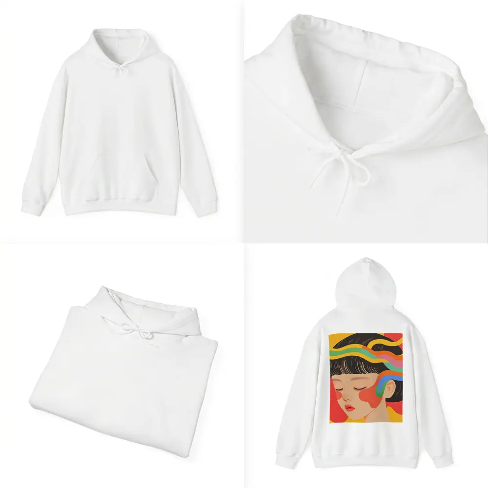 Japanese Woman Illustration Bold Colorful Waves – Hoodies