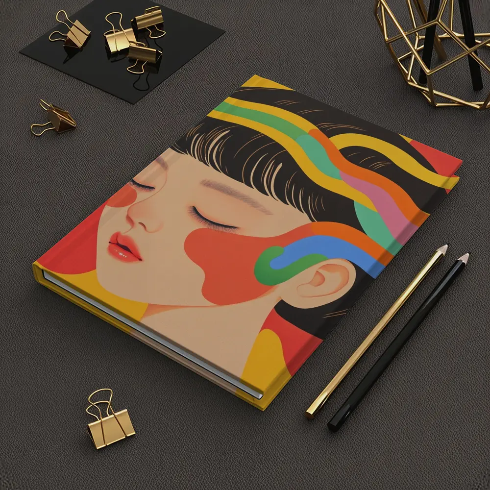 Japanese Woman Illustration Bold Colorful Waves – Notebooks