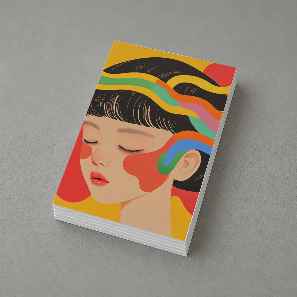 Japanese Woman Illustration Bold Colorful Waves – Postcards