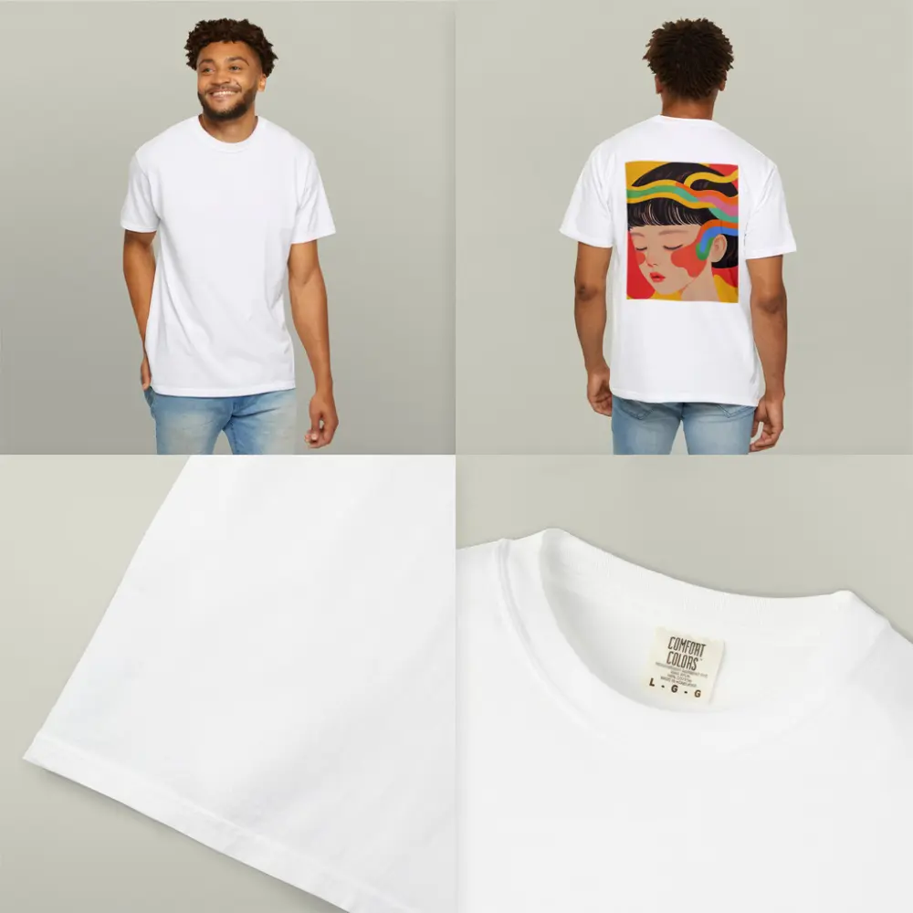 Japanese Woman Illustration Bold Colorful Waves – T-Shirts