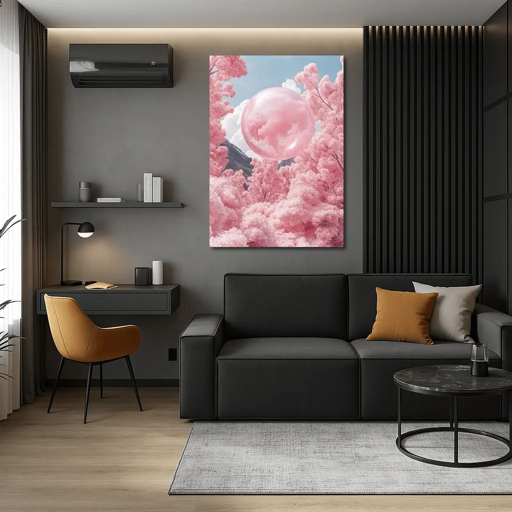 Pink Cherry Blossom Trees Surreal Glass Sphere – Wall Art