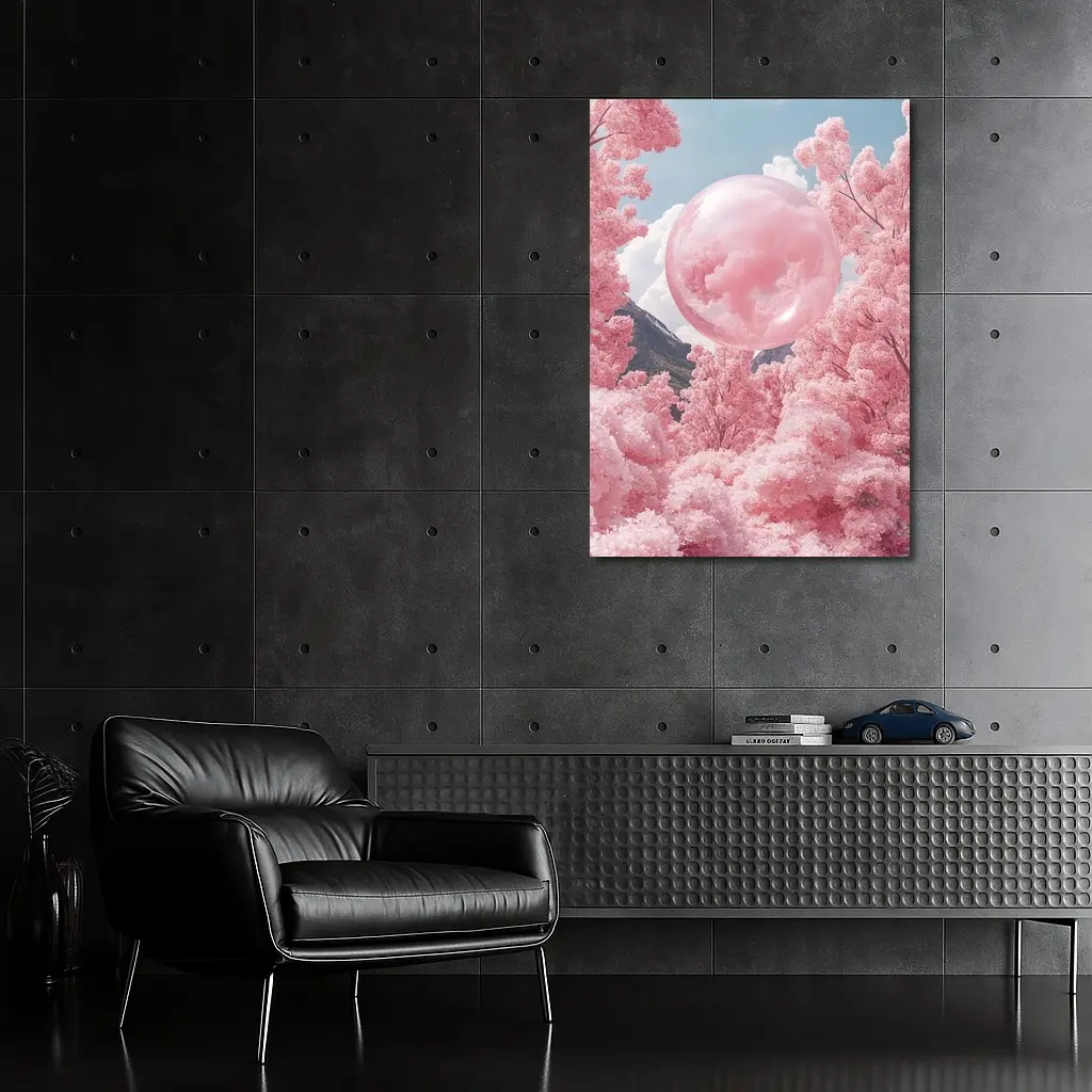Pink Cherry Blossom Trees Surreal Glass Sphere – Wall Art