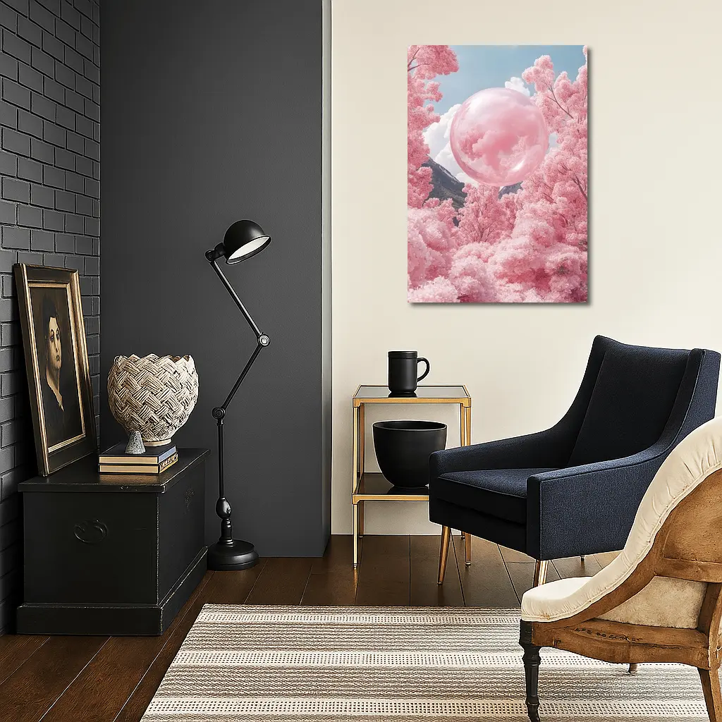 Pink Cherry Blossom Trees Surreal Glass Sphere – Wall Art