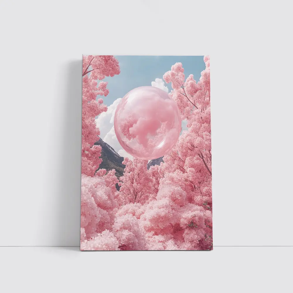 Pink Cherry Blossom Trees Surreal Glass Sphere – Wall Art
