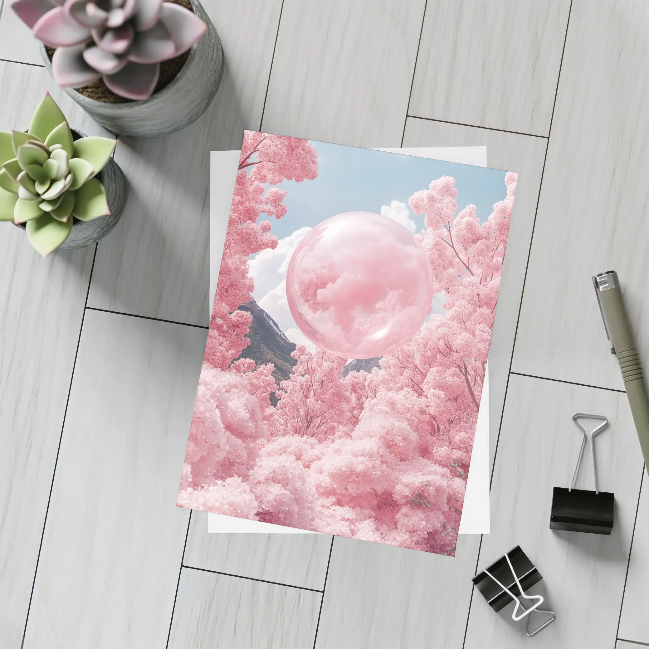 Pink Cherry Blossom Trees Surreal Glass Sphere – Postcards
