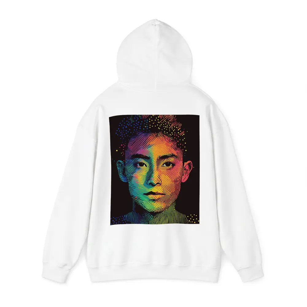 Rainbow Halftone Young Man Portrait Dark Background – Hoodies