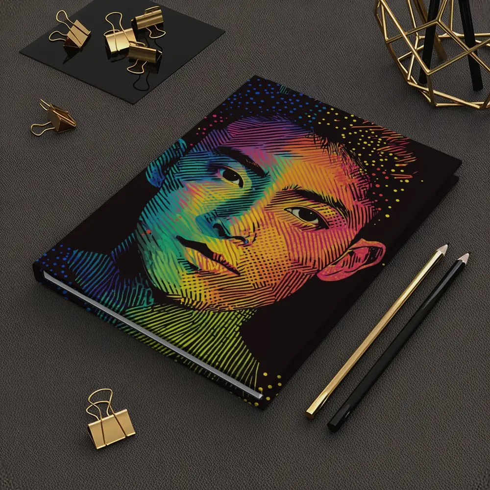 Rainbow Halftone Young Man Portrait Dark Background – Notebooks
